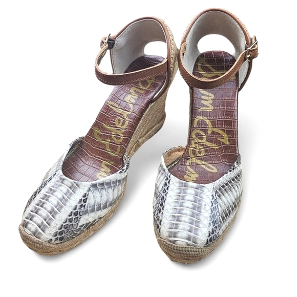 SAM EDELMAN Harmony Leather Snake & Croc Embossed Wedge Espadrille  Size 8.5 - Picture 2 of 11